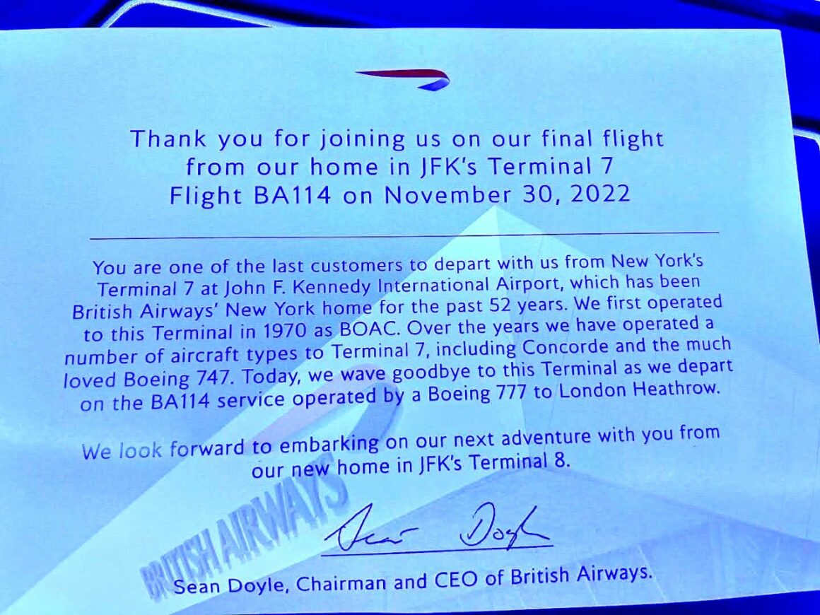 Last BA Club World flight Message