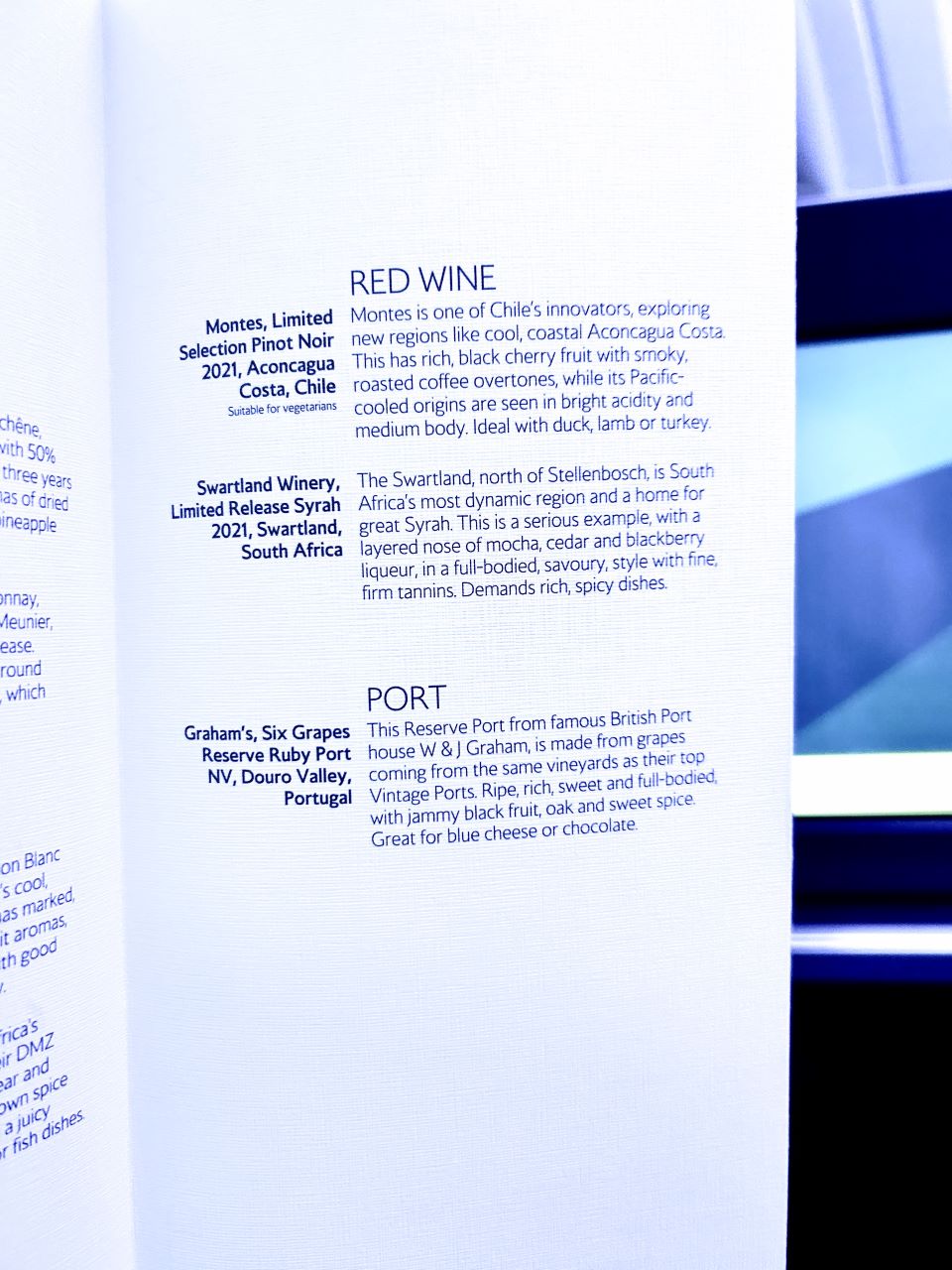 Last BA Club World flight Wine Menu