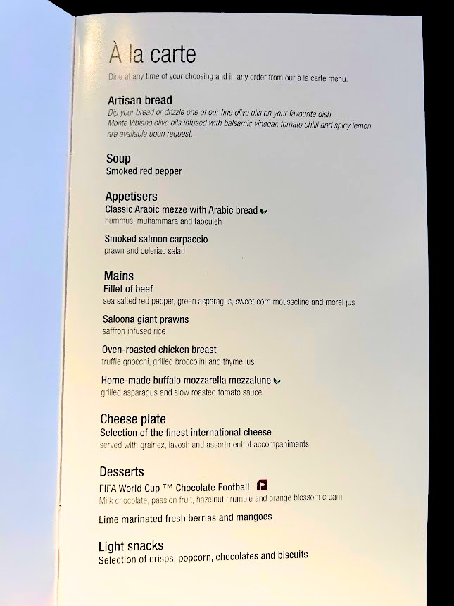 Qatar Airways Business Class Menu