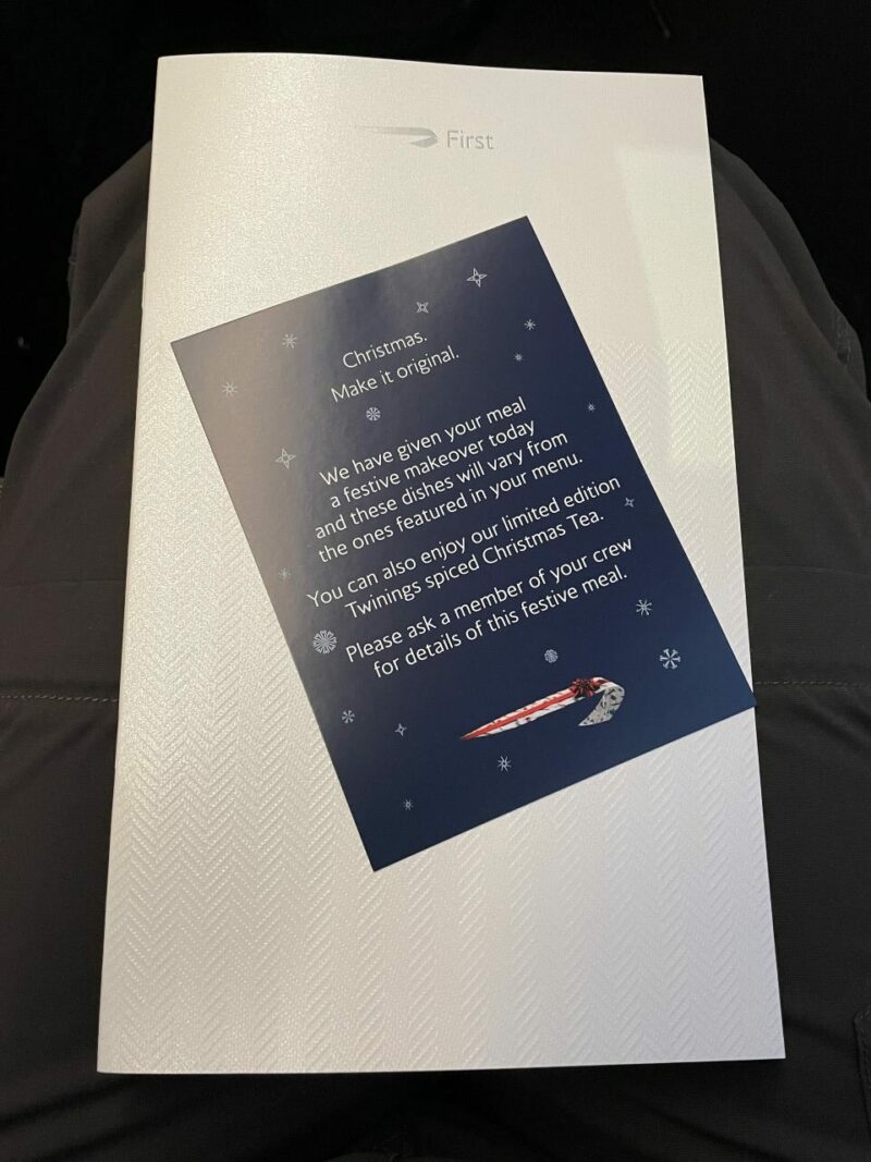 BA First Class Festive Makeover Menu