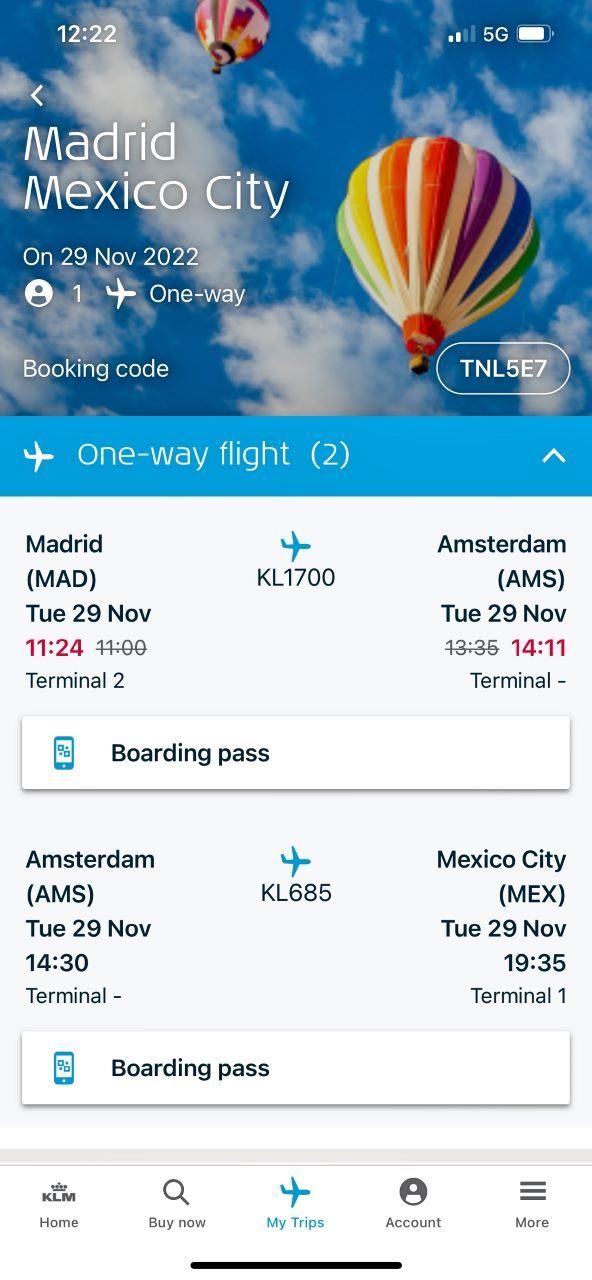 Checking in via KLM App