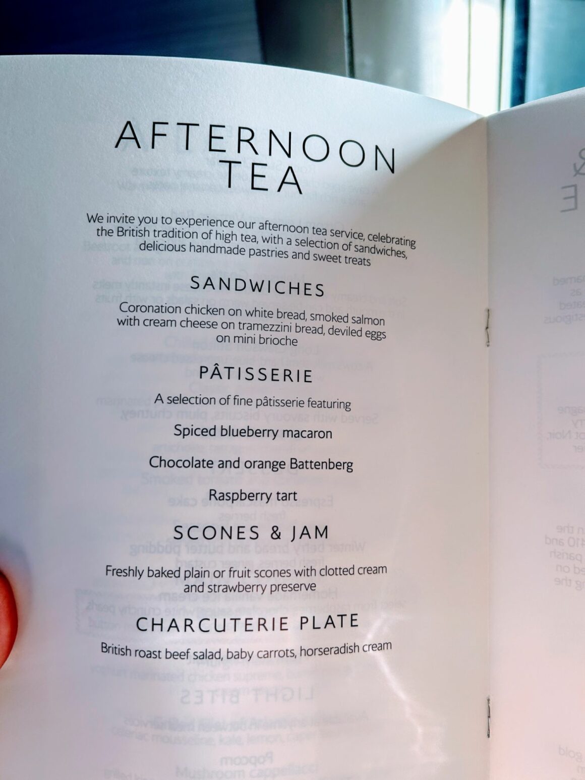 British Airways B777 First class Afternoon Tea Menu 