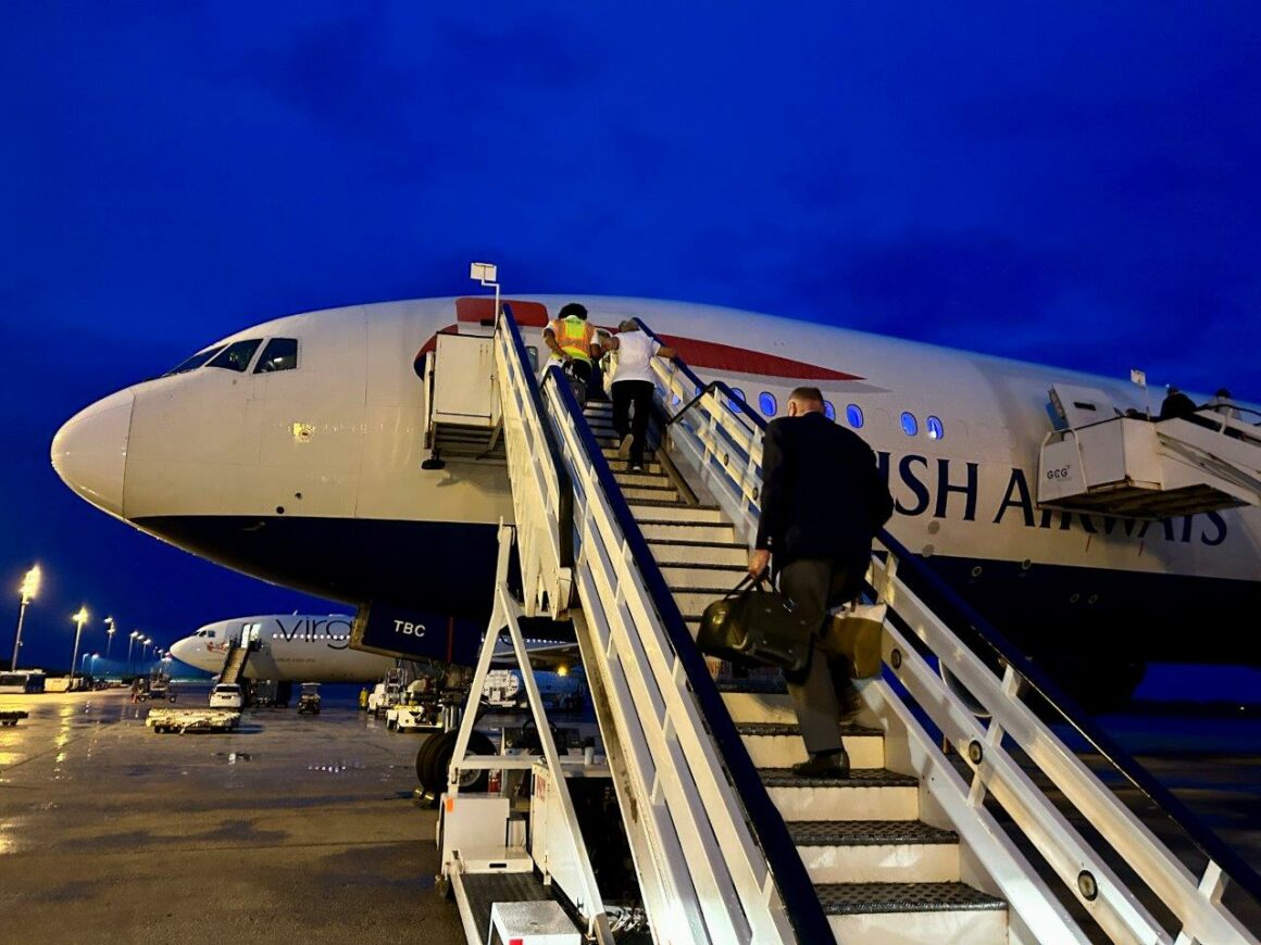 British Airways First Class B777 at BGI airport