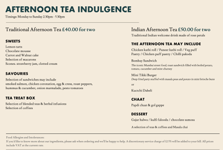 afternoon tea, menu