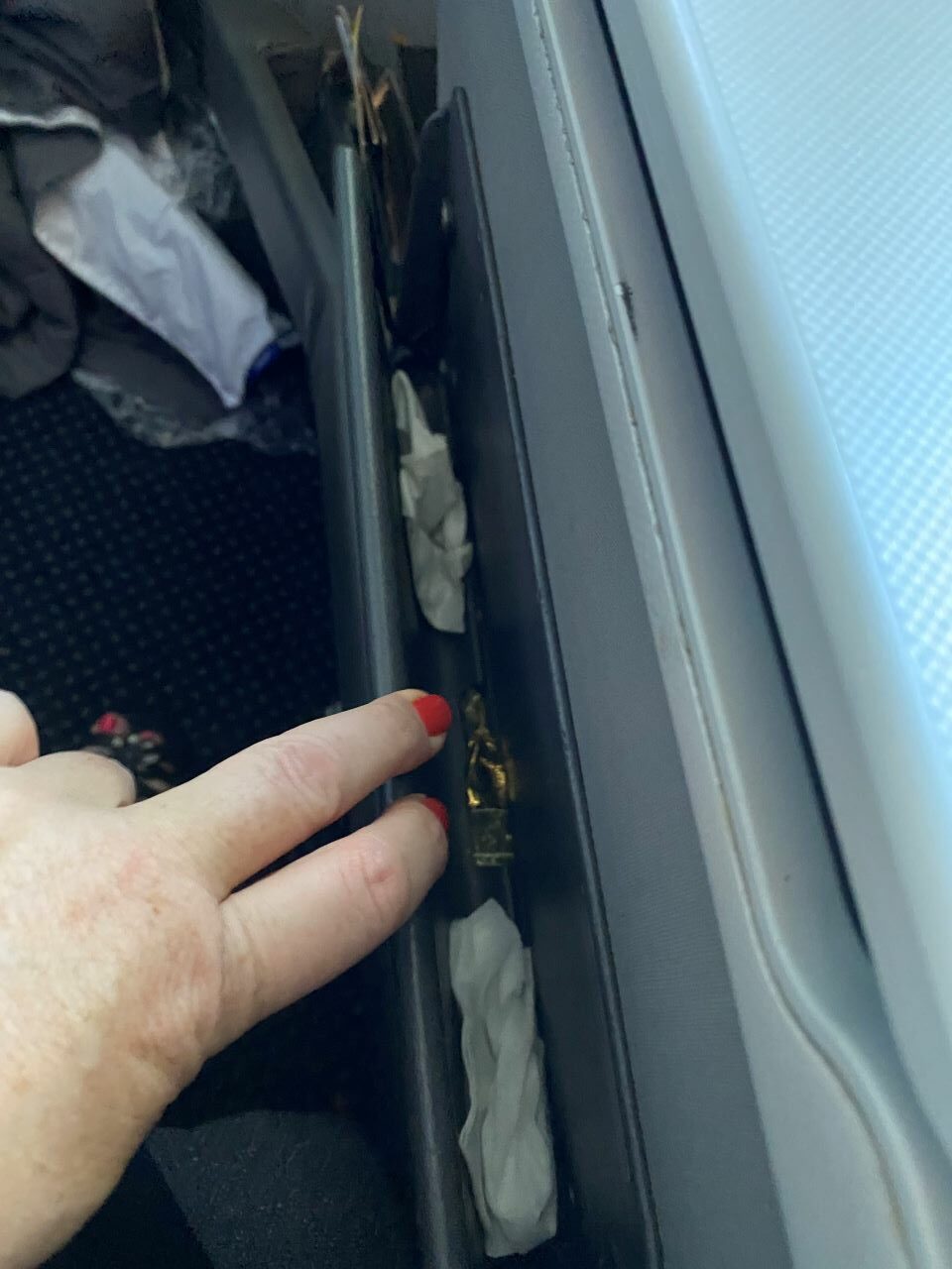 American Airlines business class arm pocket storage