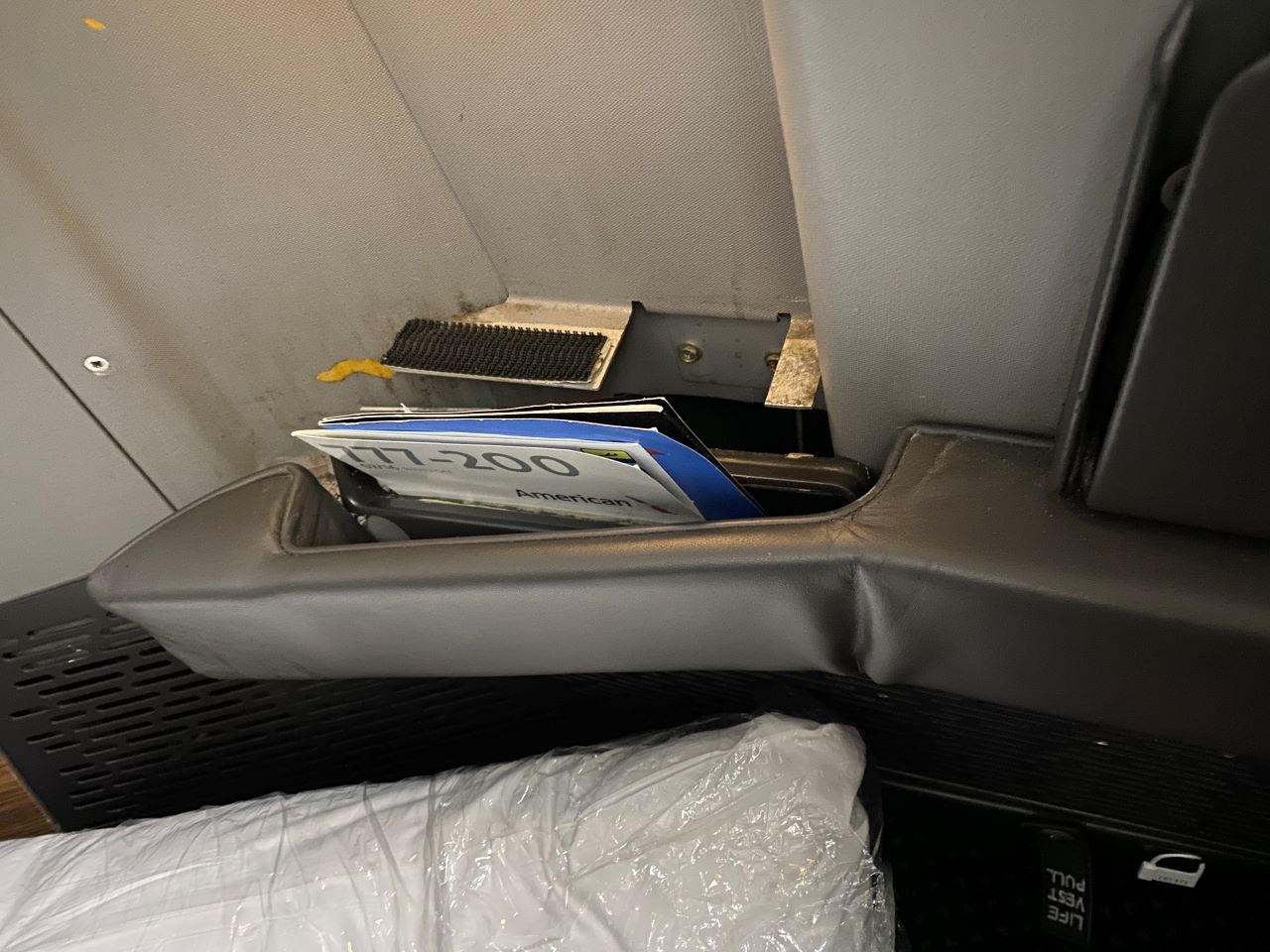 American Airlines business class arm storage