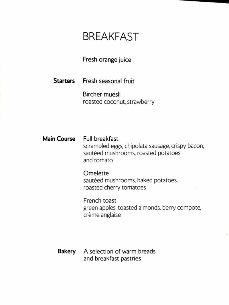 Breakfast Menu in BA Club World 