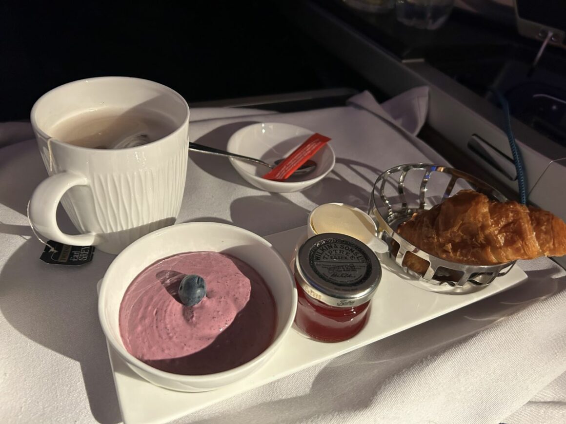 British Airways Club Suite Breakfast Croissant and Yogurt
