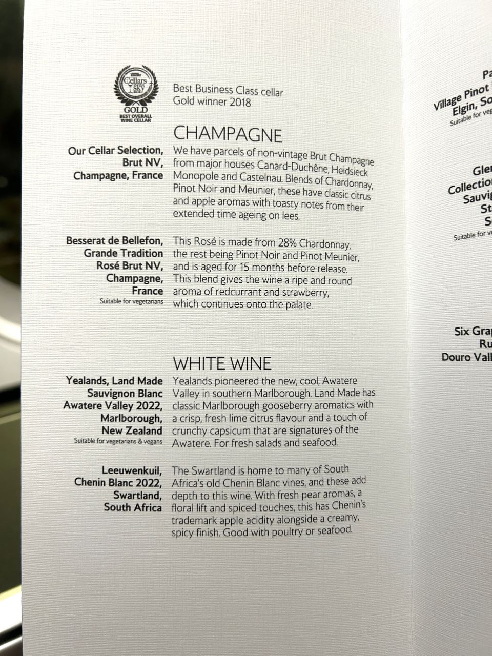 Champagne Menu