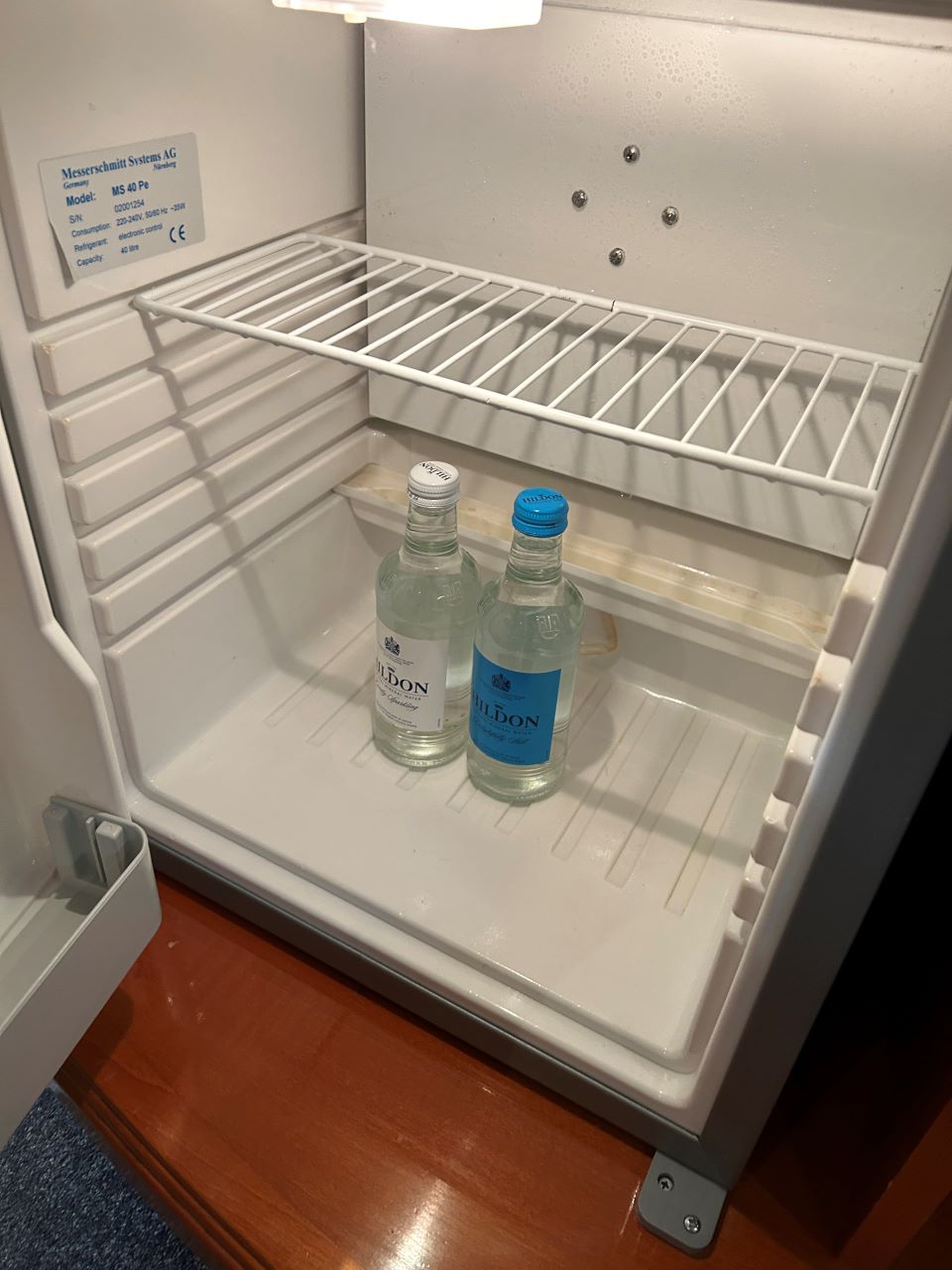 Hildon water in Sunborn London Yacht Hotel Refrigerator