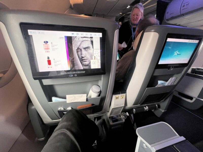 Air Transat Club Class IFE Screen on the seat 