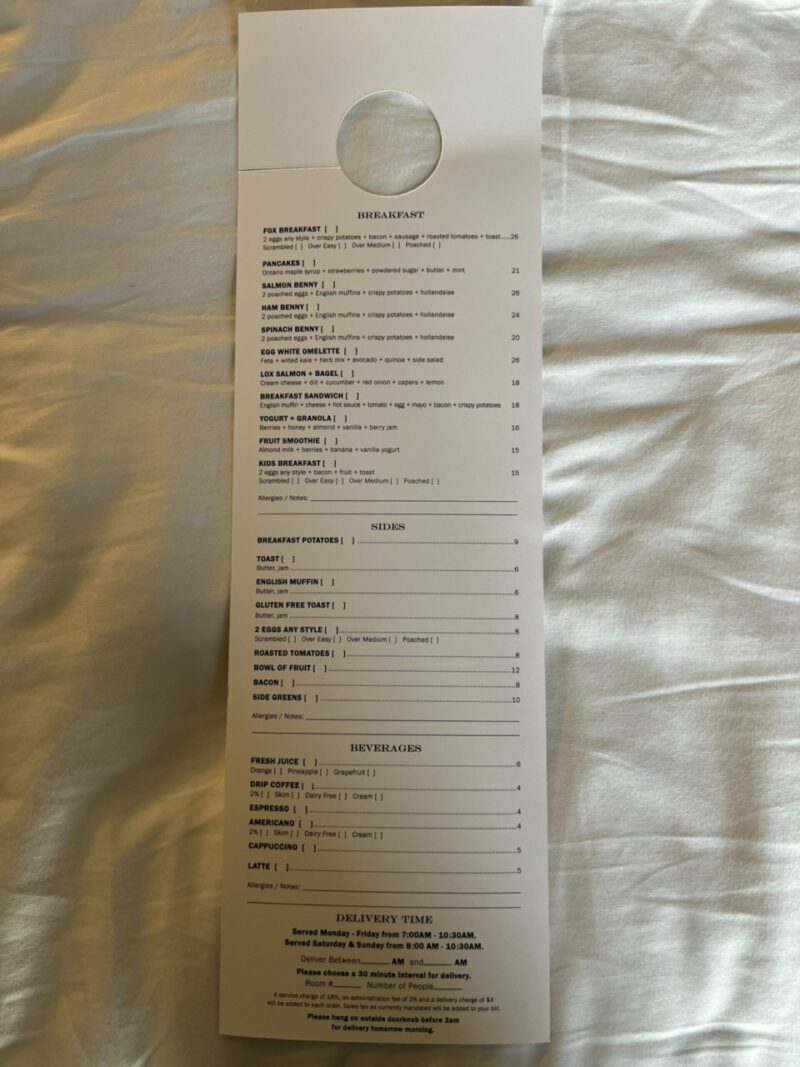 The Fortunate Fox breakfast menu 