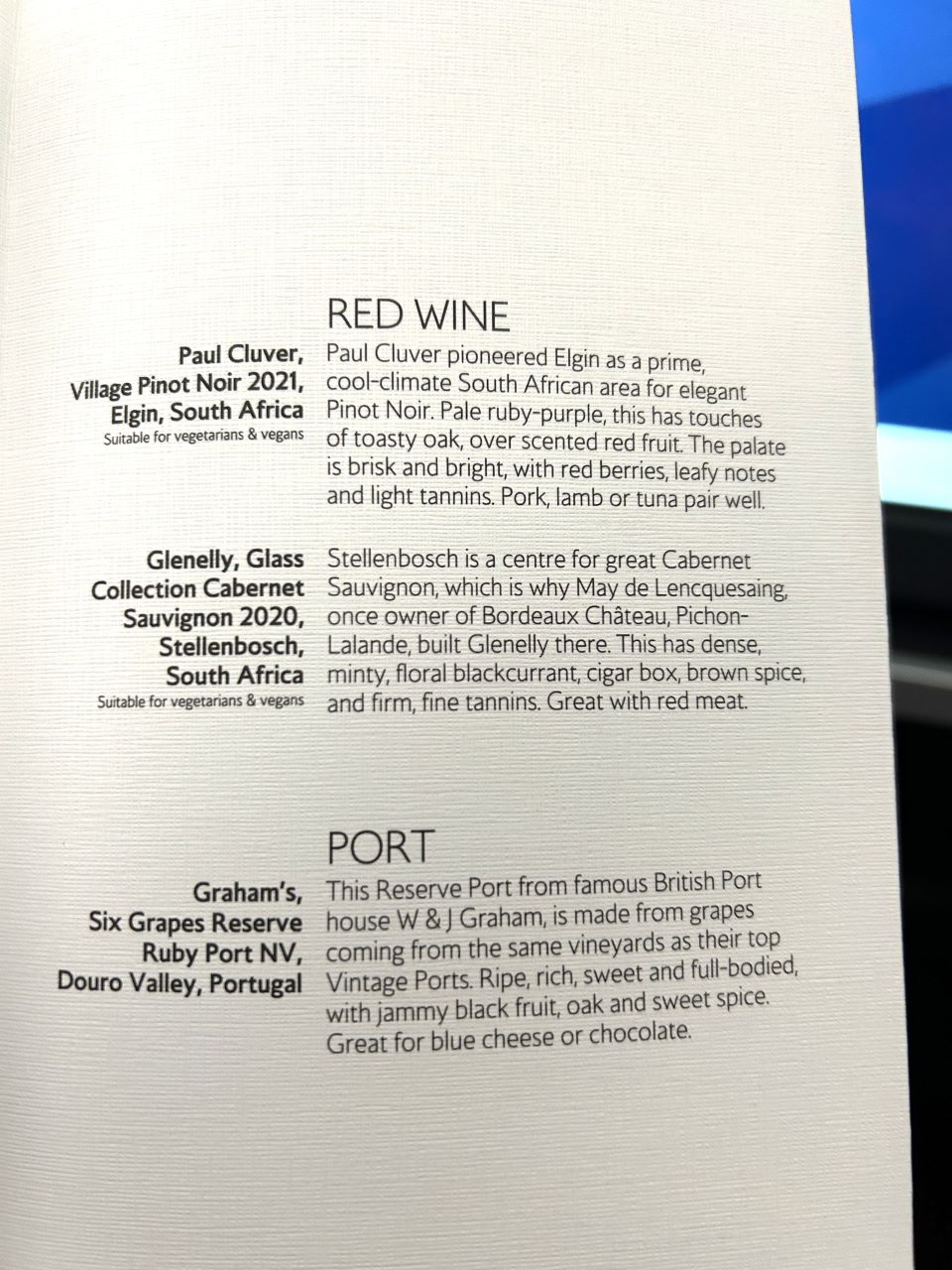 Red Wine Menu