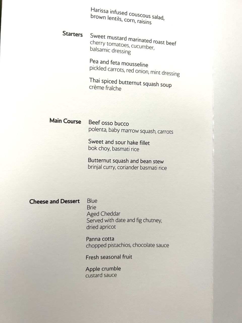 Starters Menu