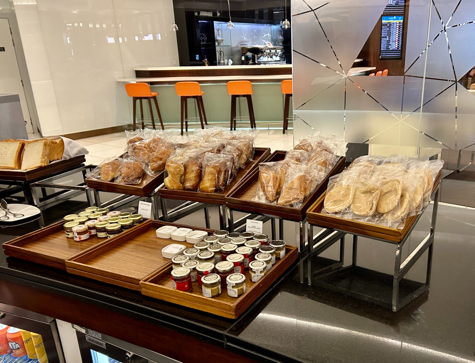 Etihad business class lounge in Abu Dhabi Terminal 3 Buffet