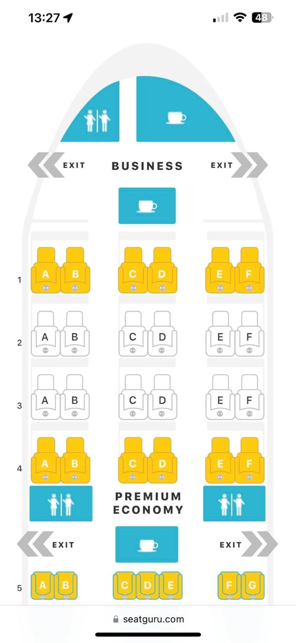 LOT Polish Airlines Business Class Map 