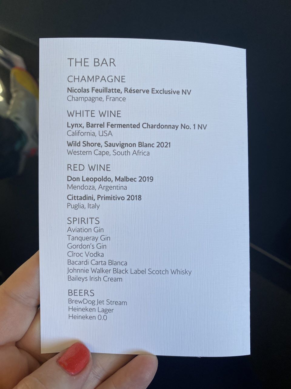 The Bar Menu