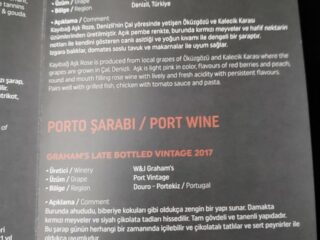 Turkish Airlines Business Class Rose Wine Menu