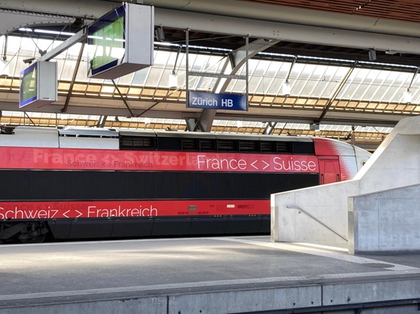 With the rush of boarding, I could not get a good picture of the Paris to Zurich train. Here is the same train parked in Zurich a few days later.
