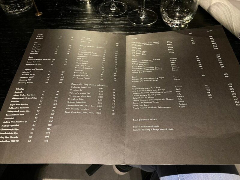 wine list, cocktail list, the baro hotel