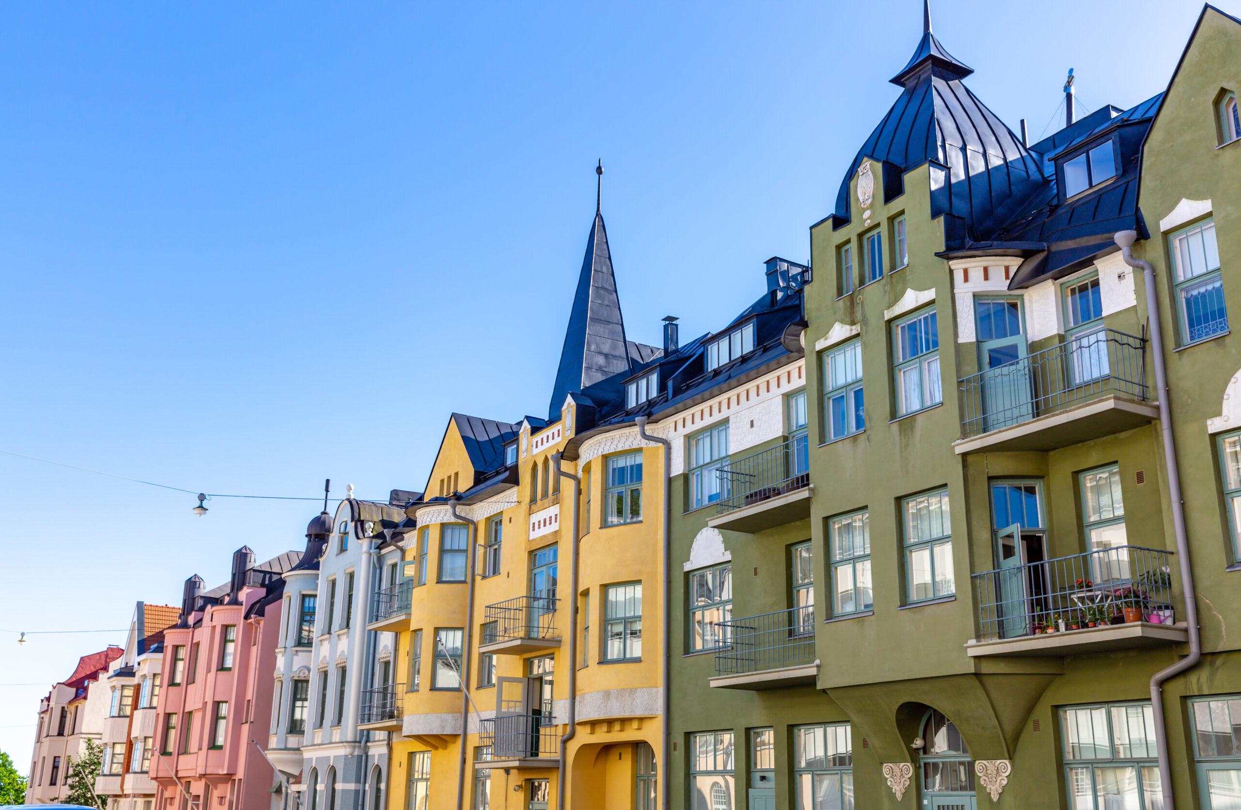 Colorful facades of buildings in the design district