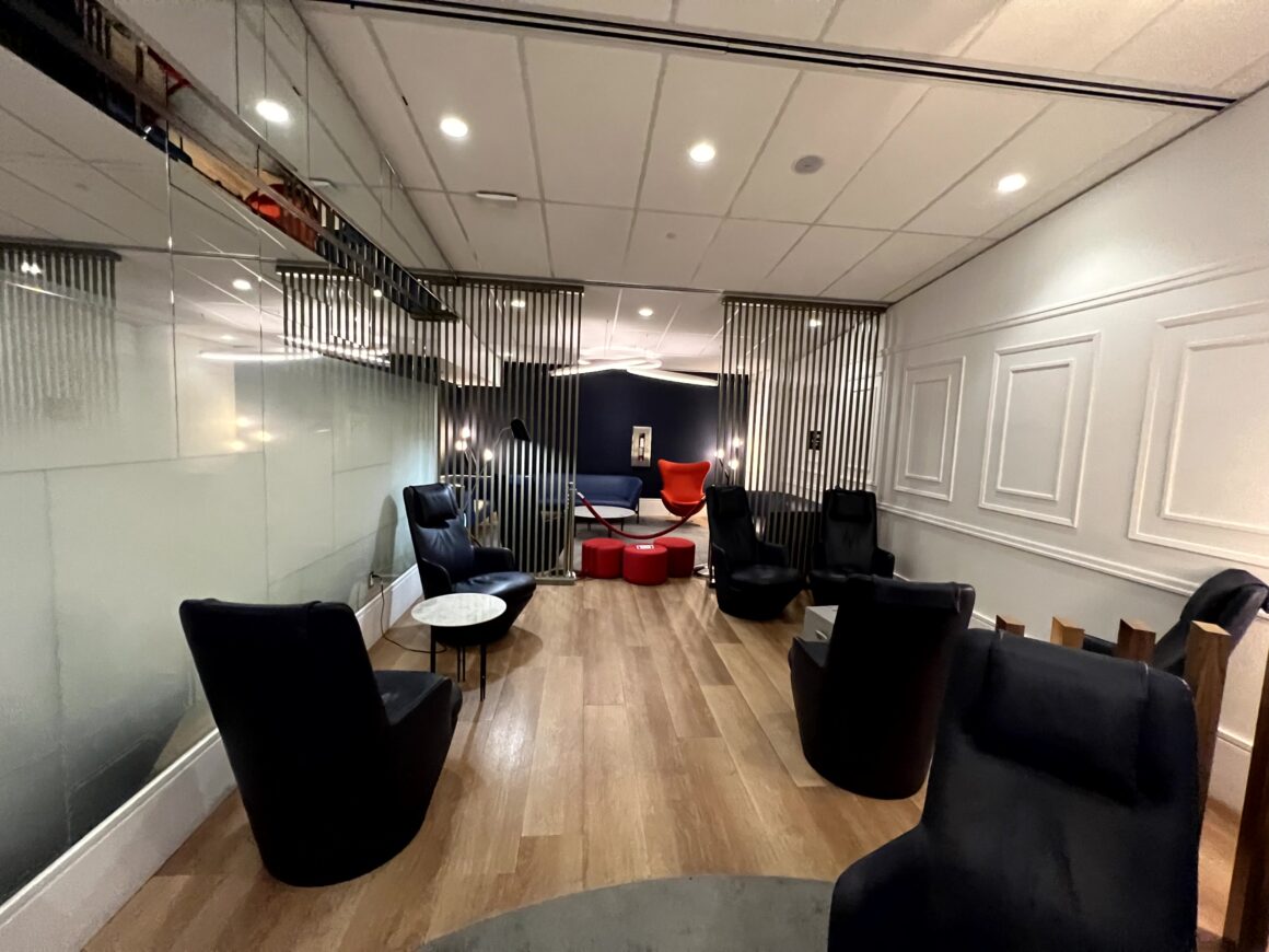 comfortable solo seats at Air France's new lounge at Montreal Airport