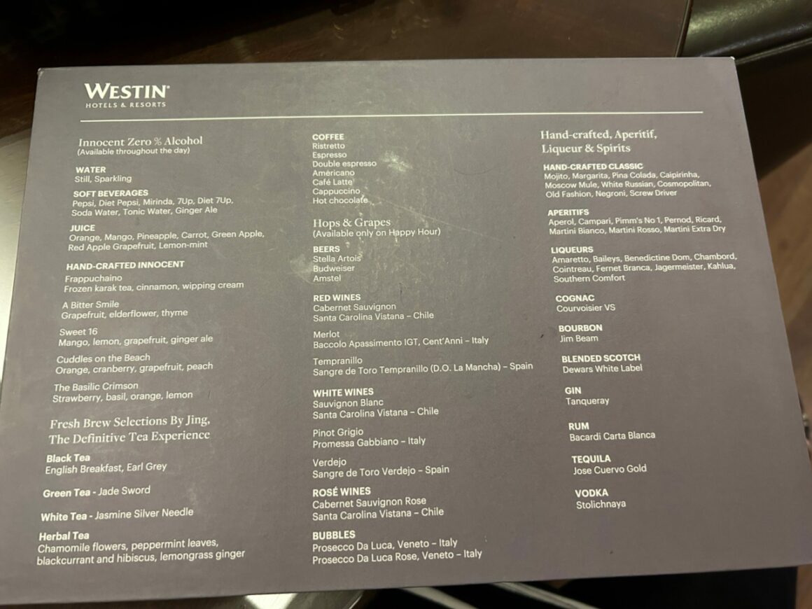 Westin Mina Seyahi Beach Resort Menu 