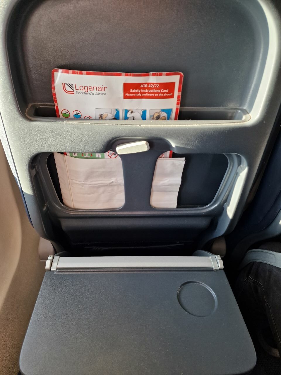 Loganair ATR-42 Tray Table and Seat Back