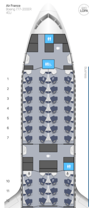 Air France B777-200ER business class seat map