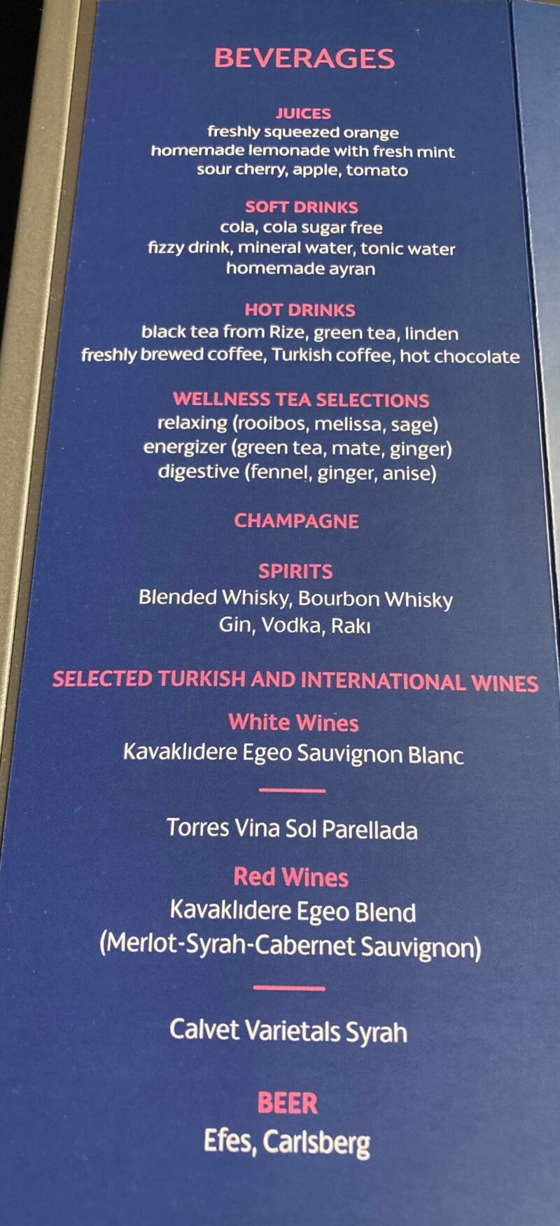 new Turkish airlines menu