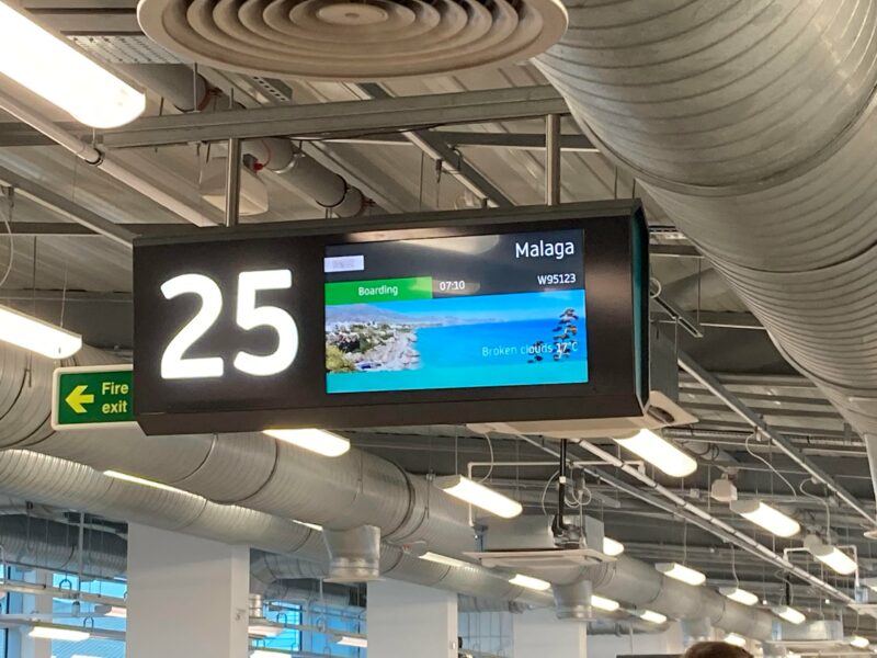 gate 25 at Luton airport, boarding, boarding a flight to Malaga