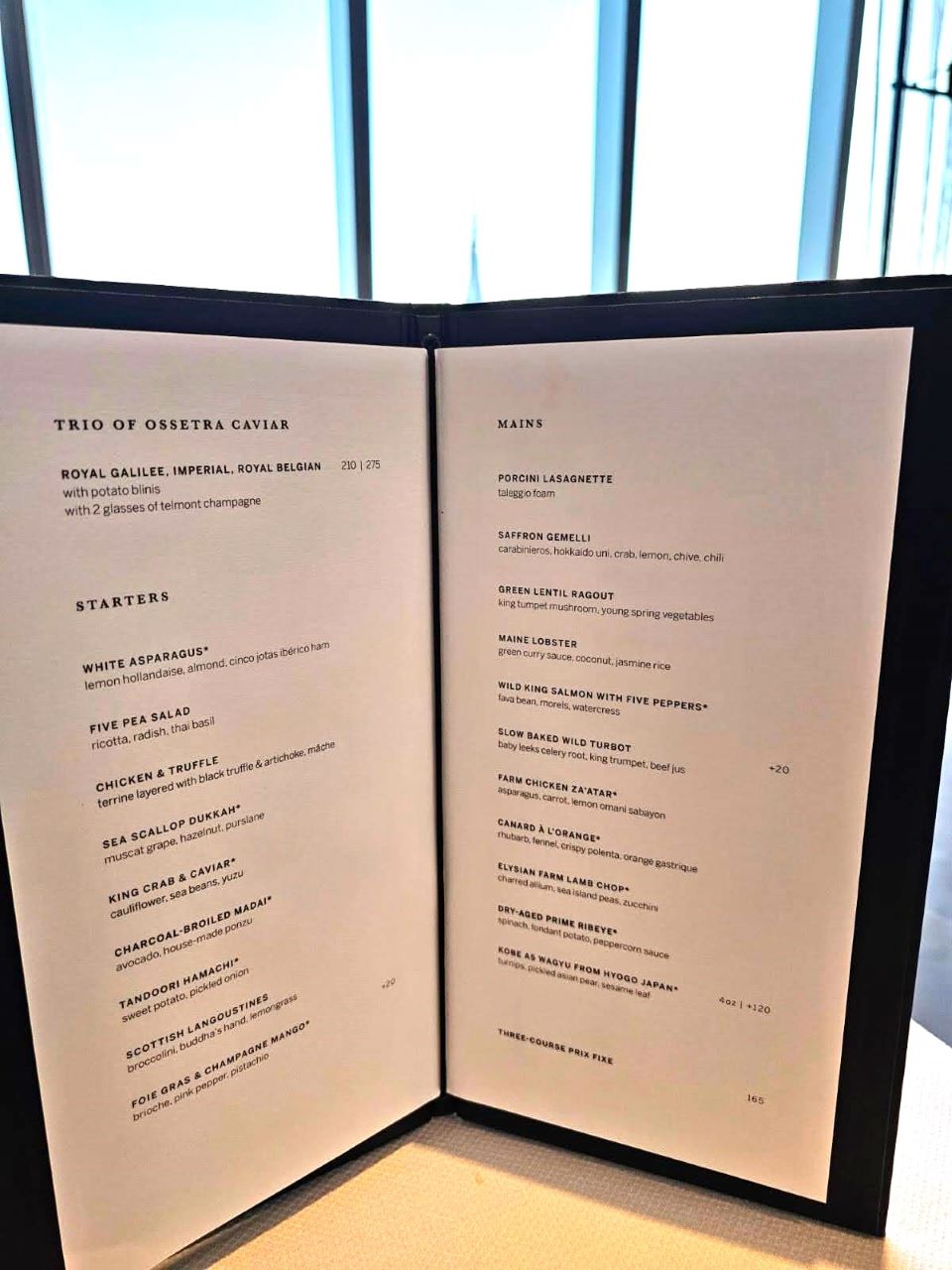 Starters Menu at Centurion lounge NYC