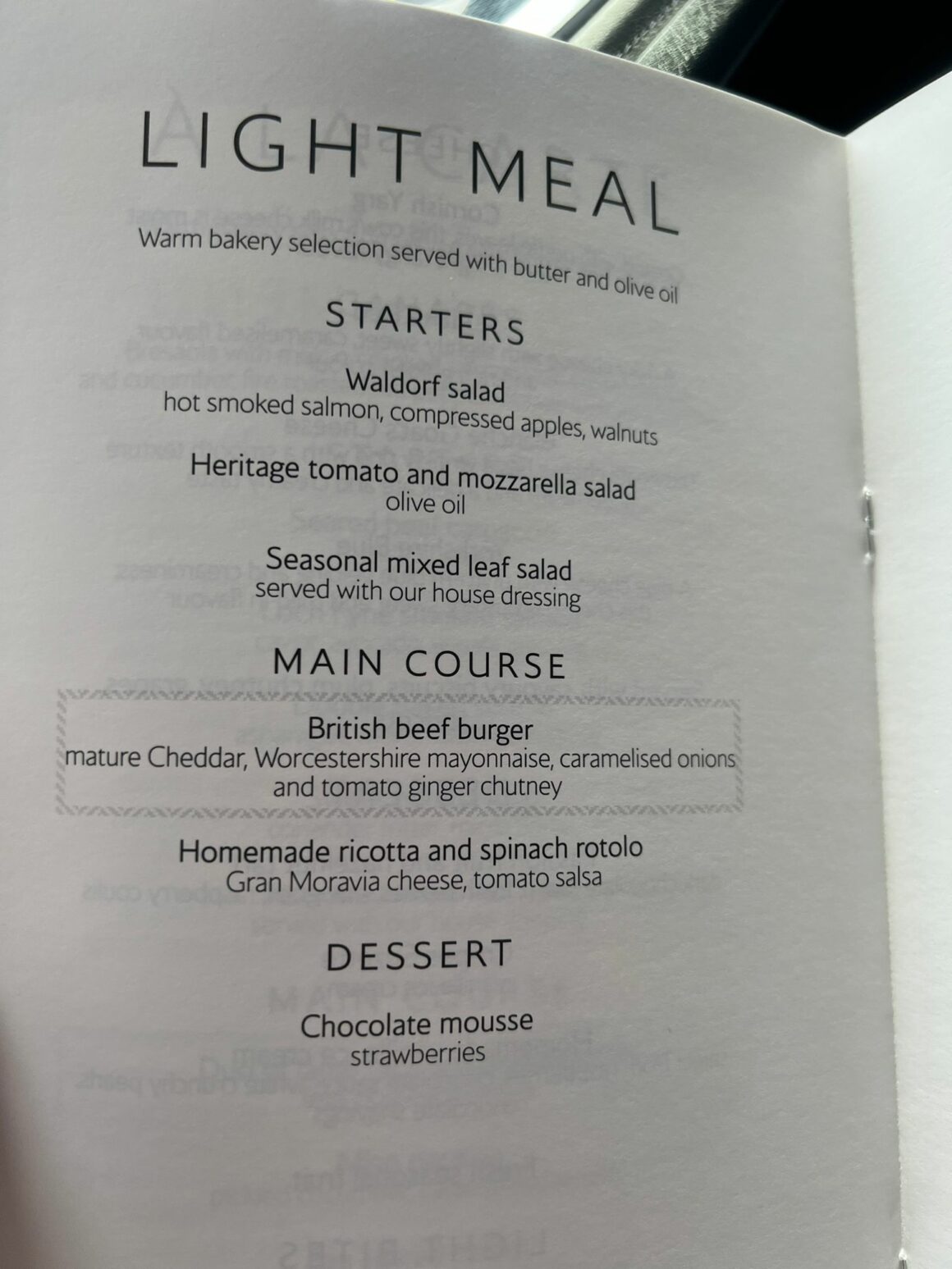 Flying British Airways First Class Light Meal 