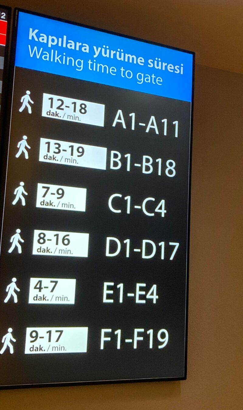 boarding gate information, walking time to gate, IST airport