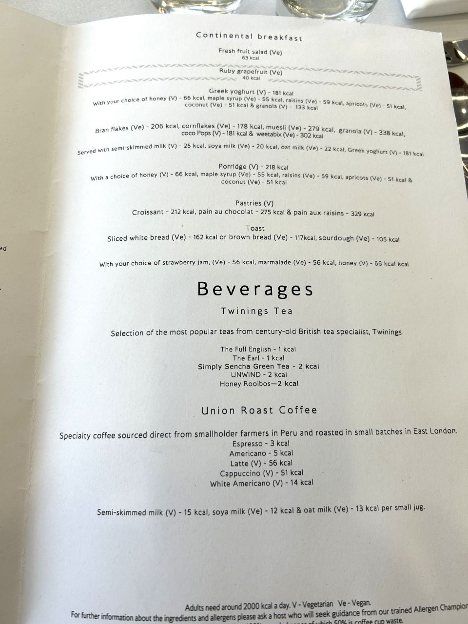 British Airways First Class Dining Beverage Menu
