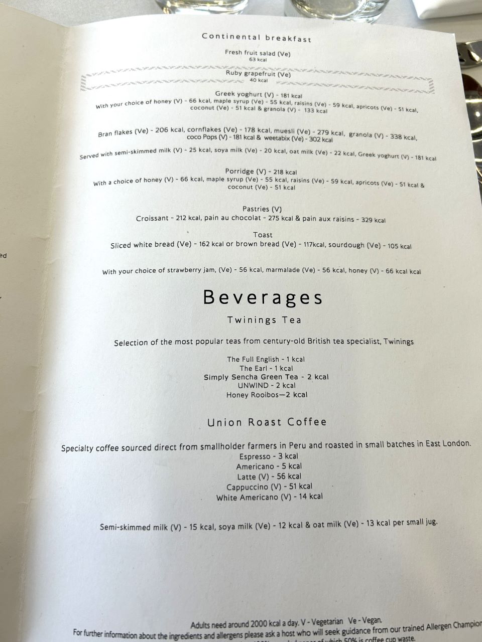 British Airways Terminal 3 First Class Dining Beverage Menu