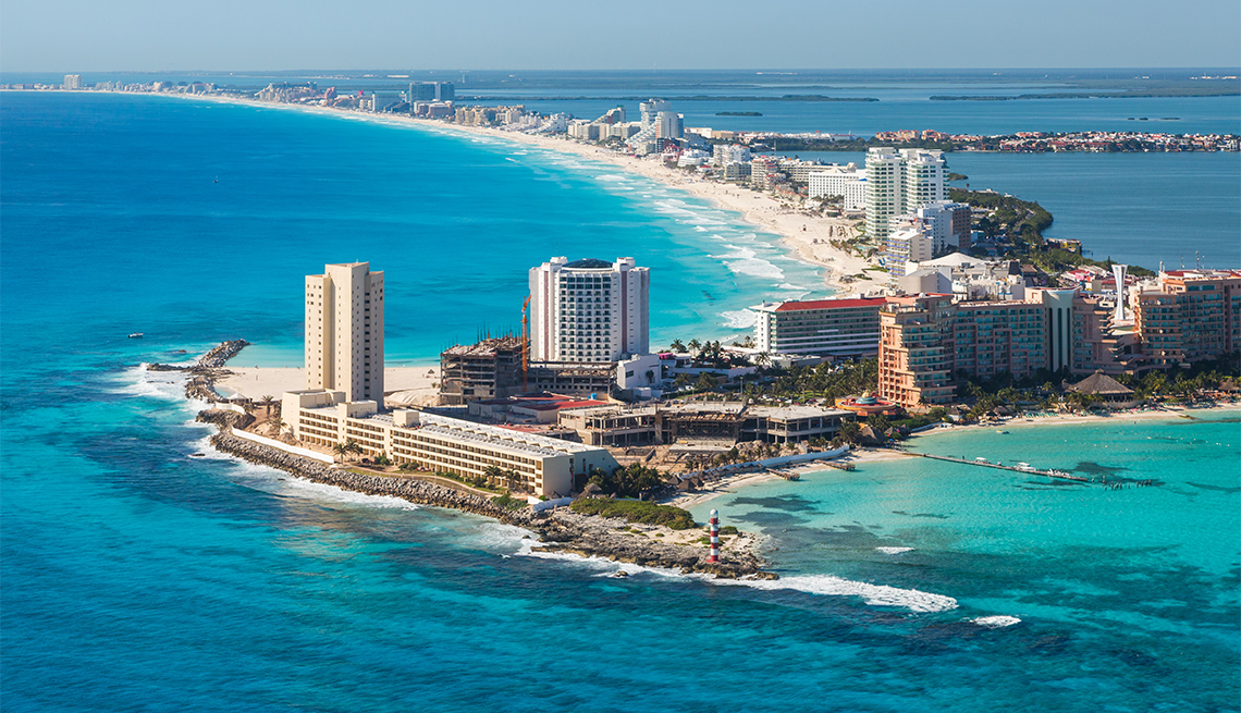 Aerial view of Cancun hotel zone, Quintana Roo, Mexico