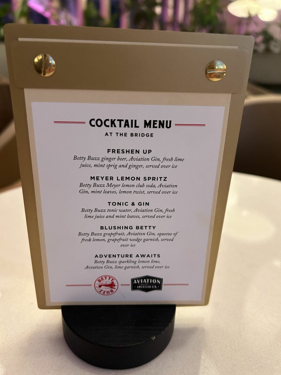 Cocktail Menu at Greenwich lounge T8 New York JFK