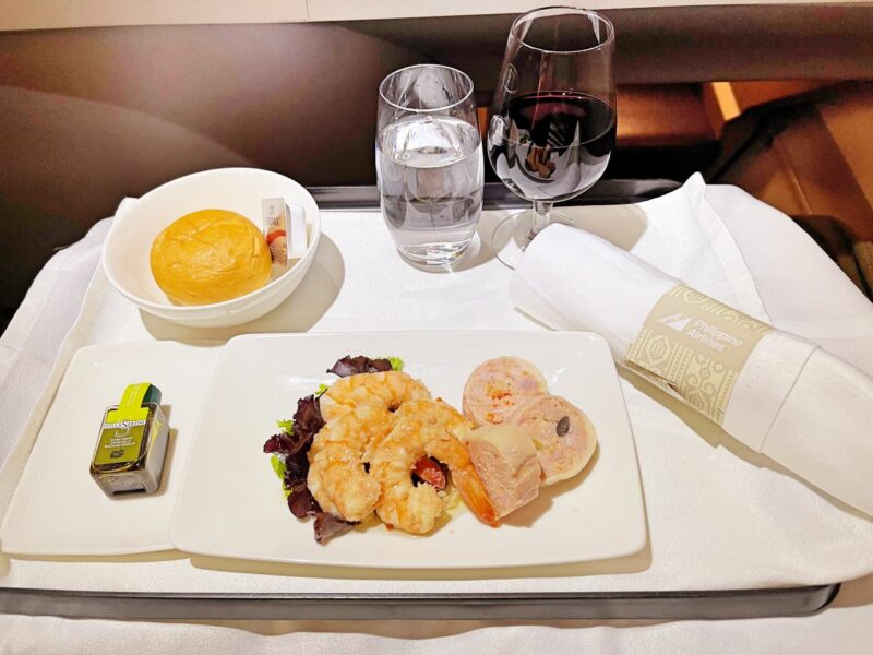 Manila to Sydney Flight Shrimp and Embutido at Philippine Airlines Business Class