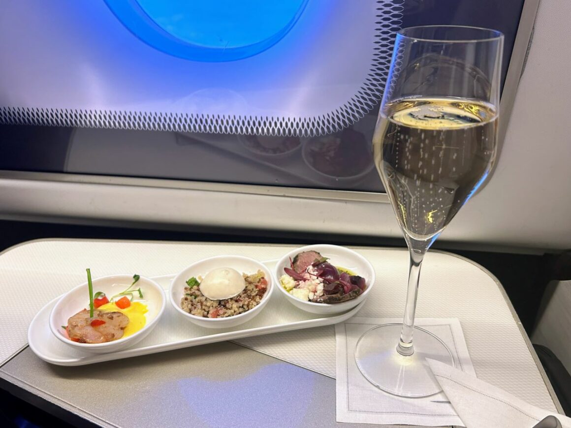 British Airways B777 First class Meal Onboard