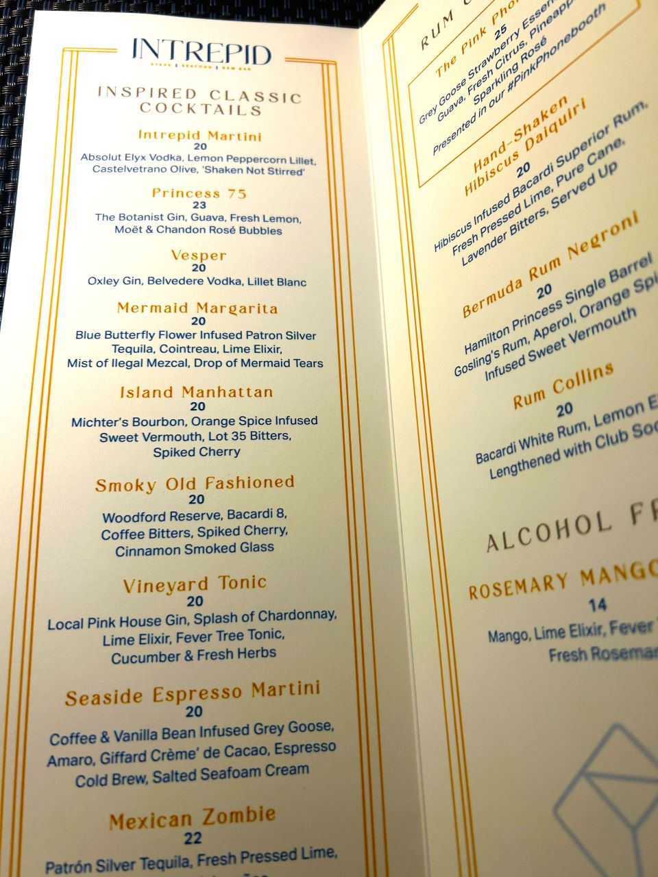 Hamilton Princess Bermuda Cocktails Menu