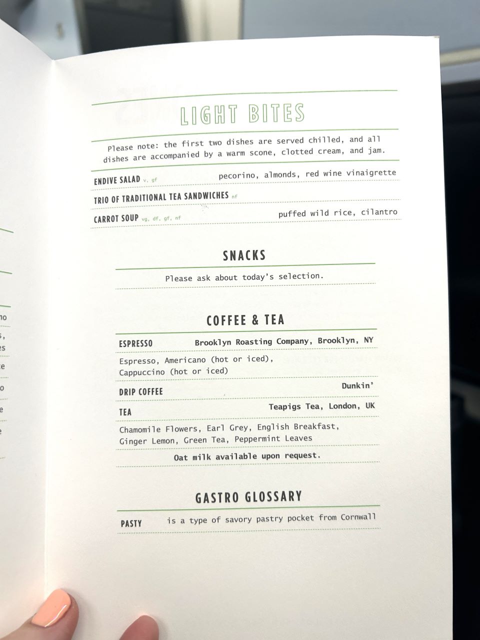 Jet Blue Mint Studio light bites menu