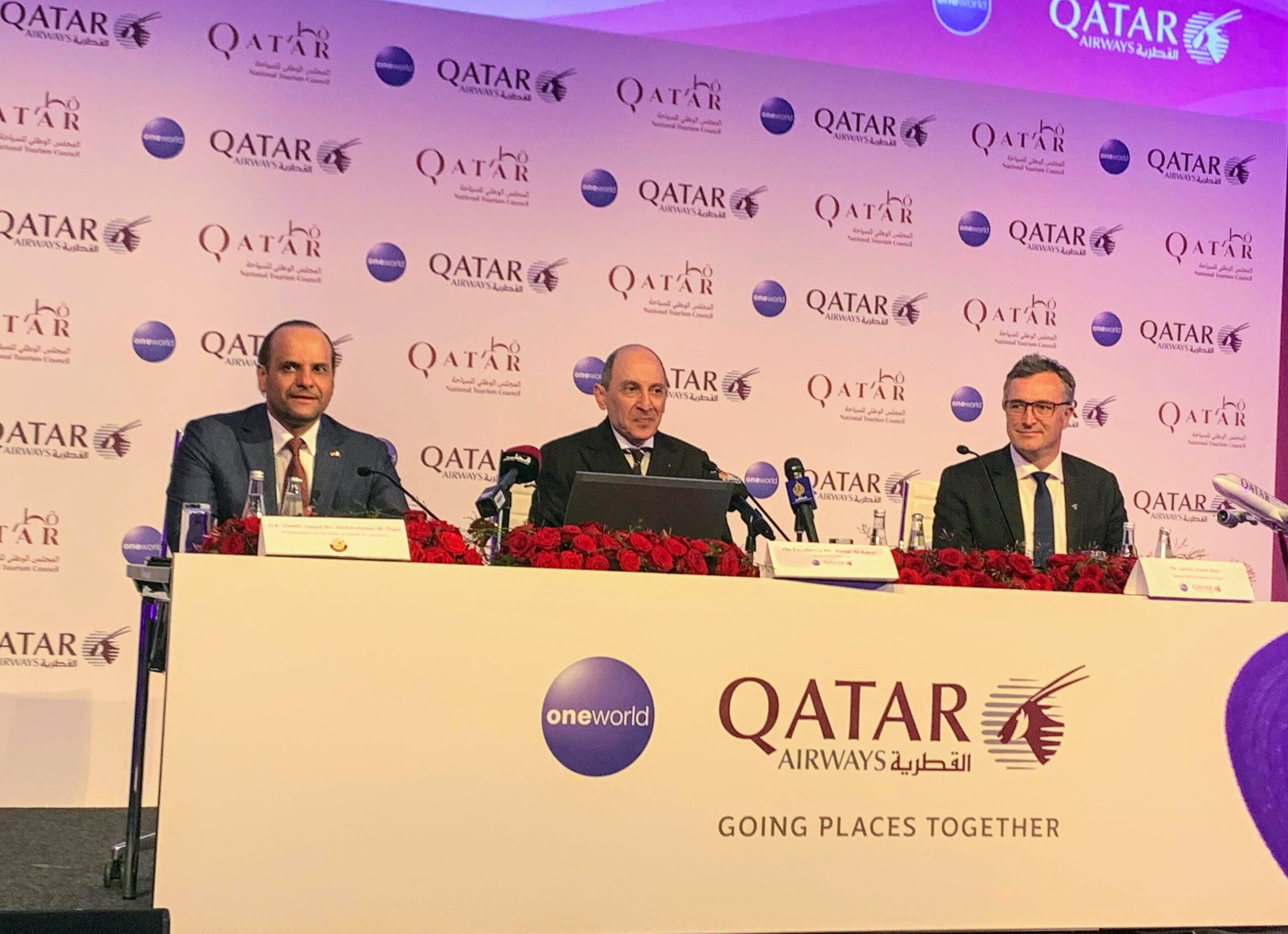 Al Baker steps down as CEO for Qatar - Outgoing CEO Al Baker (centre)