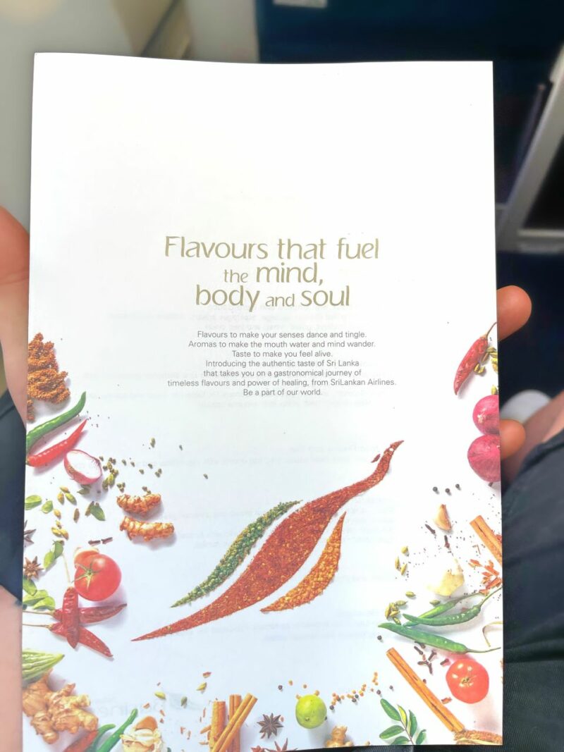 Sri Lankan Airlines Menu