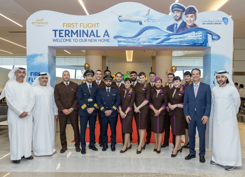 Etihad Airways Flight Crew operating the first ever flight from Terminal A