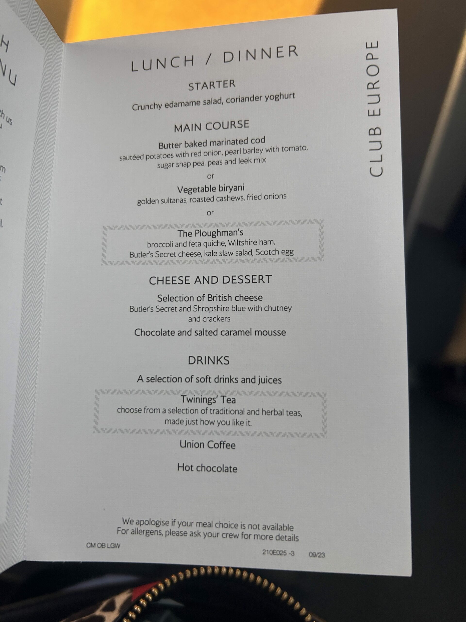 Tenerife Gatwick - Menu