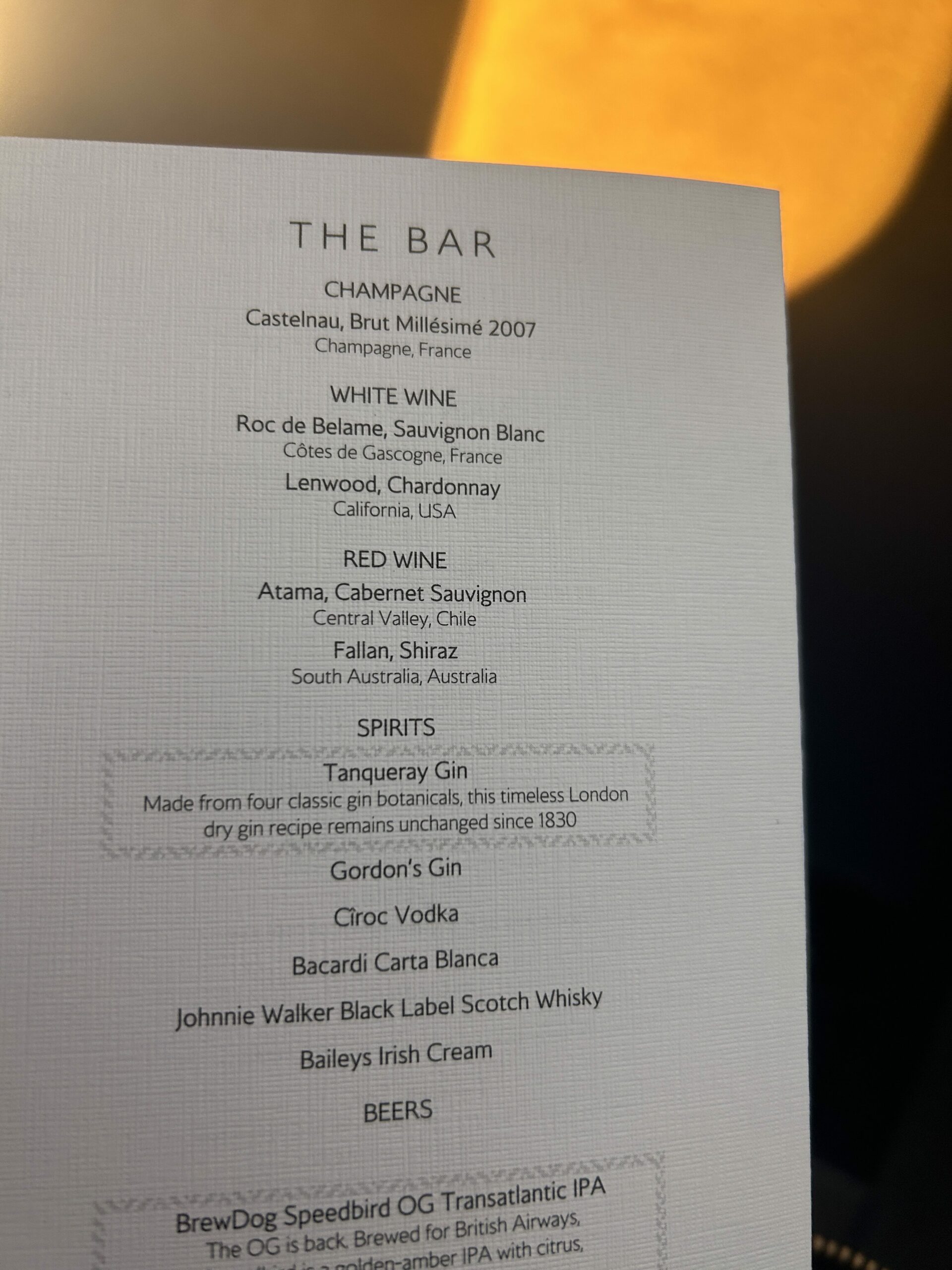 Tenerife Gatwick - Menu