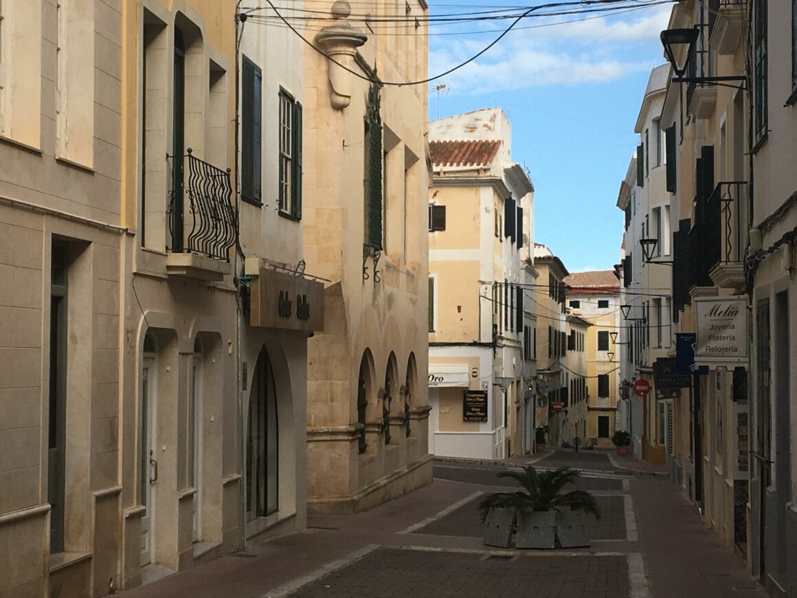 walking through Mahón Old Town in Menorca on a Sunday