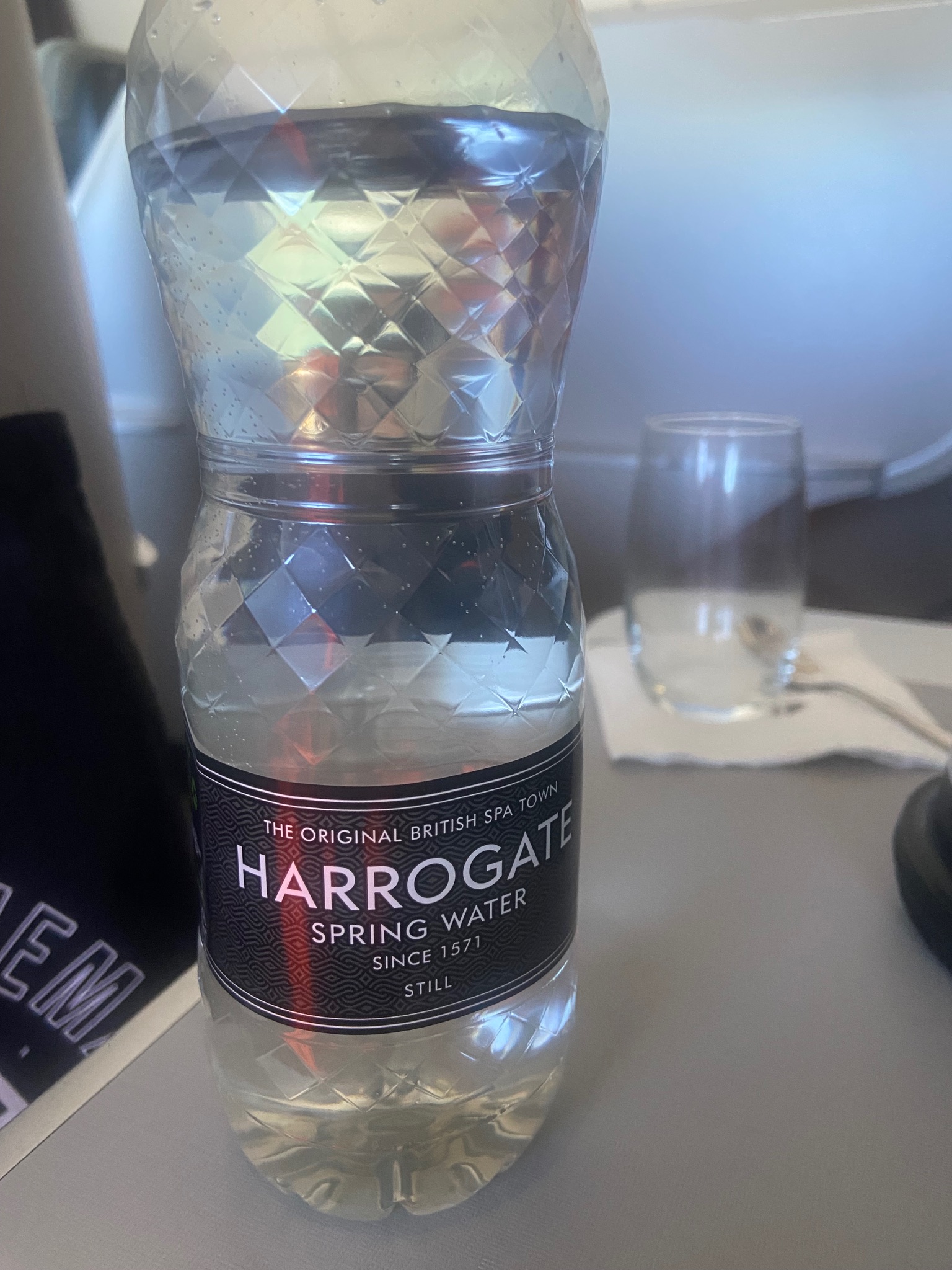 A photo of Malaysia Airlines business class Harrogate Spring water