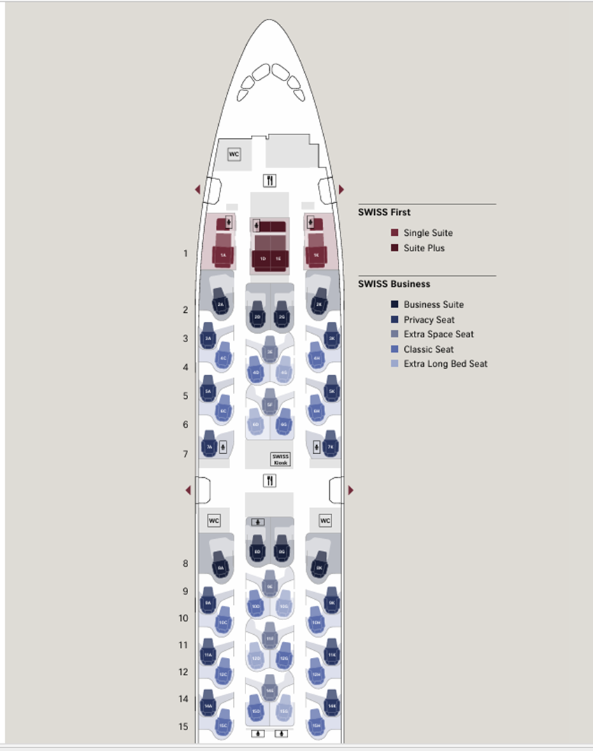 SWISS A350-900 seat map First and Business